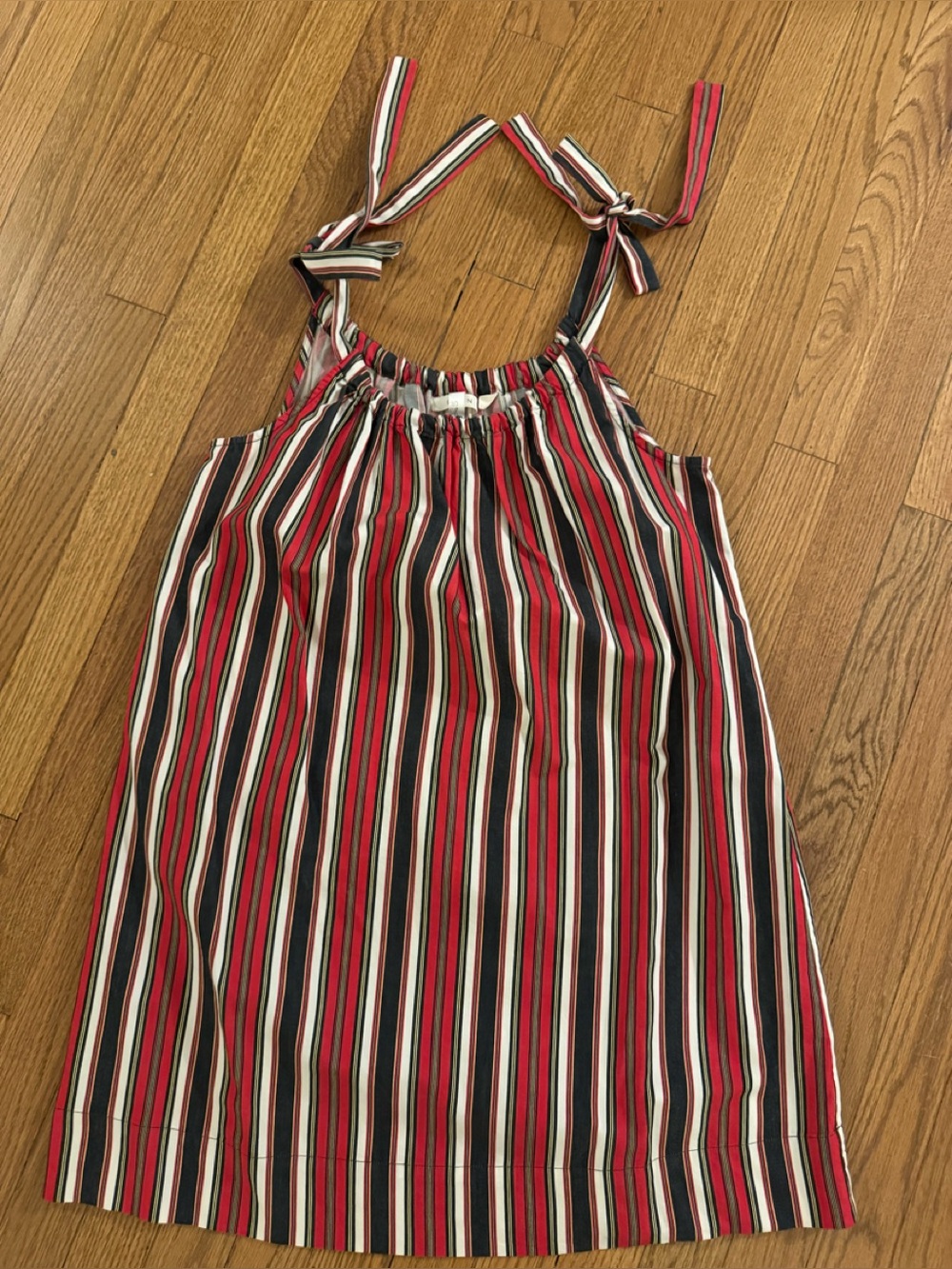 Doen Striped Tie-Shoulder Sundress in Red, Black & White XS